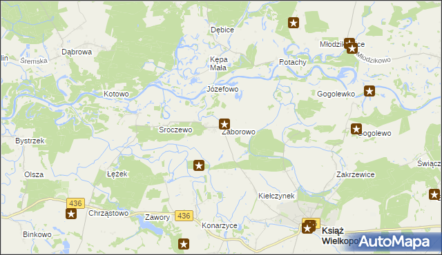 mapa Zaborowo gmina Książ Wielkopolski, Zaborowo gmina Książ Wielkopolski na mapie Targeo