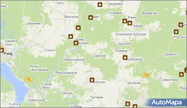 mapa Zaborze gmina Żarki, Zaborze gmina Żarki na mapie Targeo