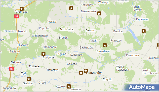 mapa Zacharzów, Zacharzów na mapie Targeo
