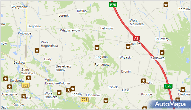 mapa Zagłoba gmina Stryków, Zagłoba gmina Stryków na mapie Targeo