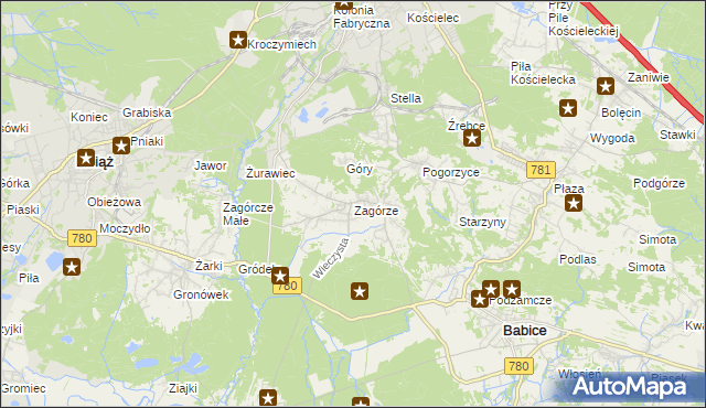 mapa Zagórze gmina Babice, Zagórze gmina Babice na mapie Targeo