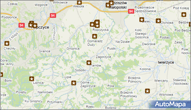 mapa Zagorzyce gmina Sędziszów Małopolski, Zagorzyce gmina Sędziszów Małopolski na mapie Targeo