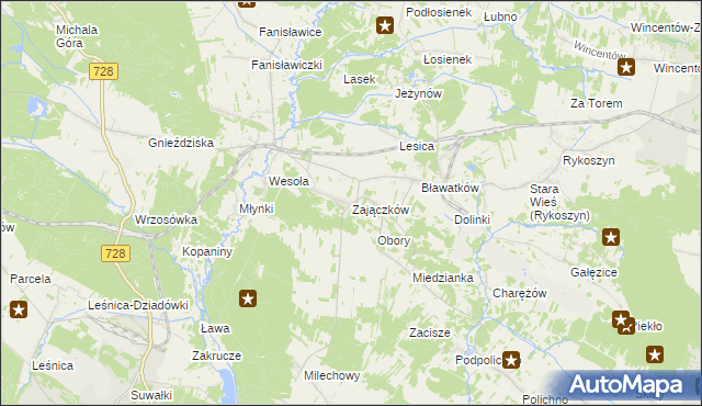 mapa Zajączków gmina Piekoszów, Zajączków gmina Piekoszów na mapie Targeo