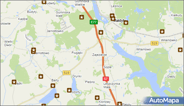 mapa Zajezierze gmina Małdyty, Zajezierze gmina Małdyty na mapie Targeo