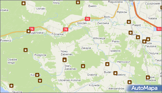 mapa Zakącie gmina Garwolin, Zakącie gmina Garwolin na mapie Targeo
