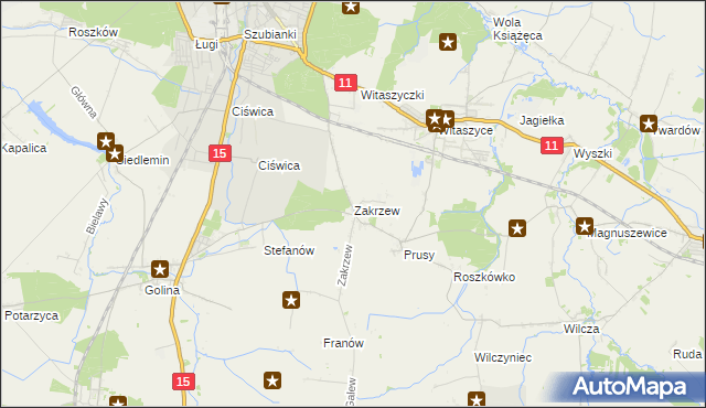mapa Zakrzew gmina Jarocin, Zakrzew gmina Jarocin na mapie Targeo