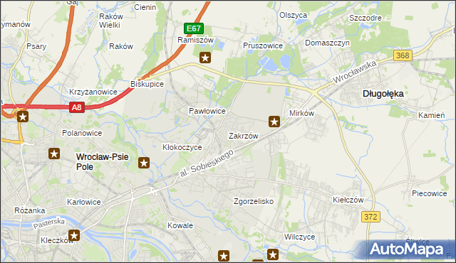 mapa Zakrzów gmina Wrocław, Zakrzów gmina Wrocław na mapie Targeo