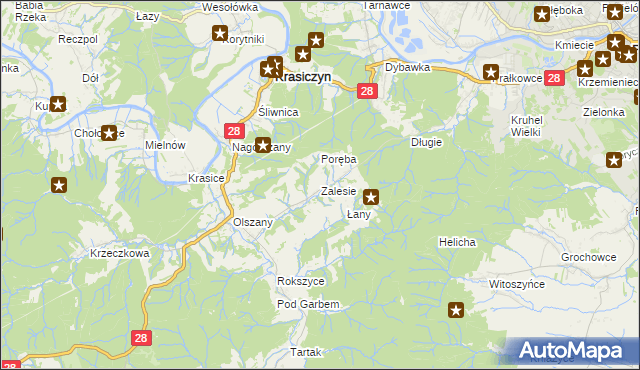 mapa Zalesie gmina Krasiczyn, Zalesie gmina Krasiczyn na mapie Targeo