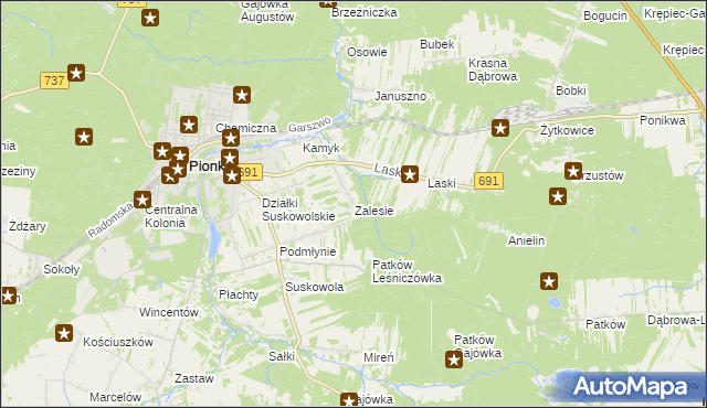 mapa Zalesie gmina Pionki, Zalesie gmina Pionki na mapie Targeo
