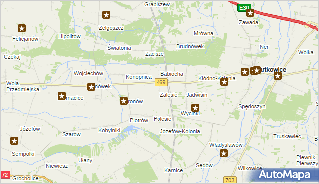 mapa Zalesie gmina Wartkowice, Zalesie gmina Wartkowice na mapie Targeo