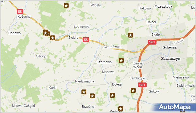 mapa Załuski gmina Szczuczyn, Załuski gmina Szczuczyn na mapie Targeo