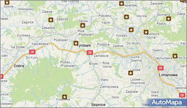 mapa Zamieście gmina Tymbark, Zamieście gmina Tymbark na mapie Targeo