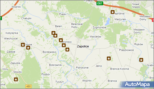 mapa Zapolice powiat zduńskowolski, Zapolice powiat zduńskowolski na mapie Targeo