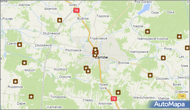 mapa Żarnów powiat opoczyński, Żarnów powiat opoczyński na mapie Targeo