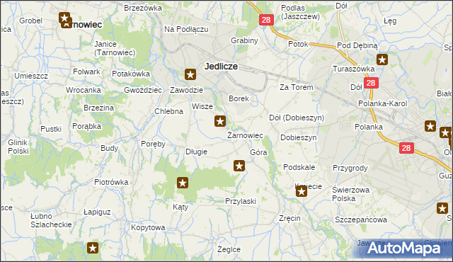 mapa Żarnowiec gmina Jedlicze, Żarnowiec gmina Jedlicze na mapie Targeo