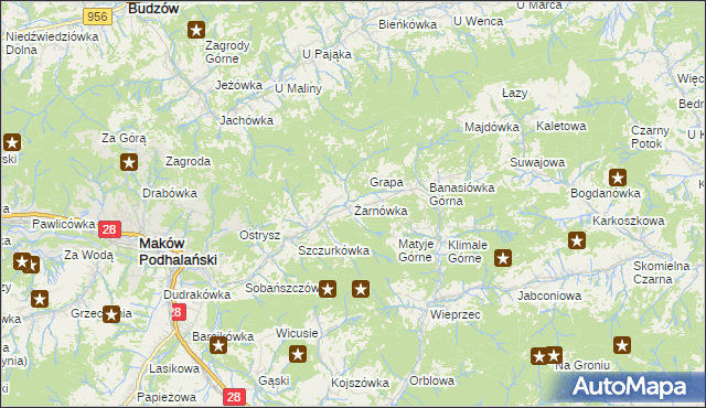 mapa Żarnówka gmina Maków Podhalański, Żarnówka gmina Maków Podhalański na mapie Targeo