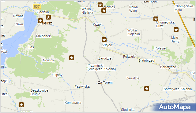 mapa Zarudzie gmina Nielisz, Zarudzie gmina Nielisz na mapie Targeo