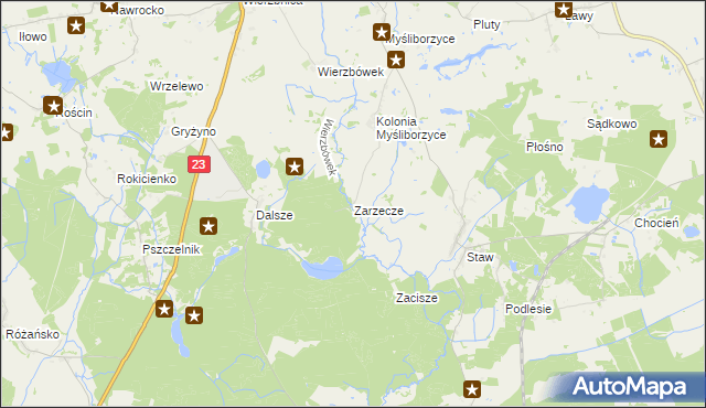 mapa Zarzecze gmina Myślibórz, Zarzecze gmina Myślibórz na mapie Targeo