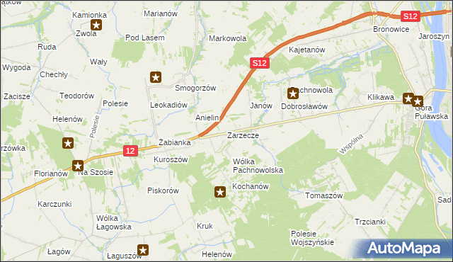 mapa Zarzecze gmina Puławy, Zarzecze gmina Puławy na mapie Targeo