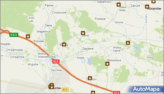 mapa Zastawie gmina Kurów, Zastawie gmina Kurów na mapie Targeo