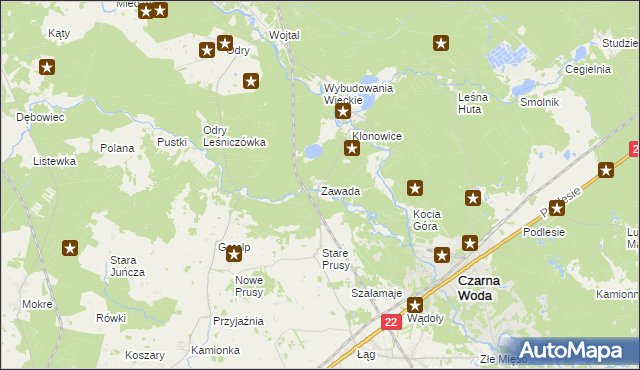 mapa Zawada gmina Czersk, Zawada gmina Czersk na mapie Targeo