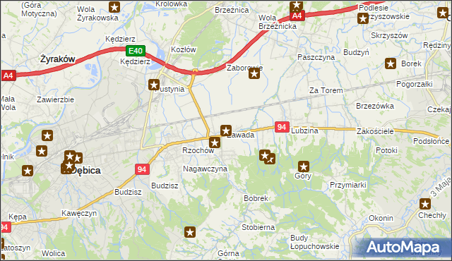 mapa Zawada gmina Dębica, Zawada gmina Dębica na mapie Targeo