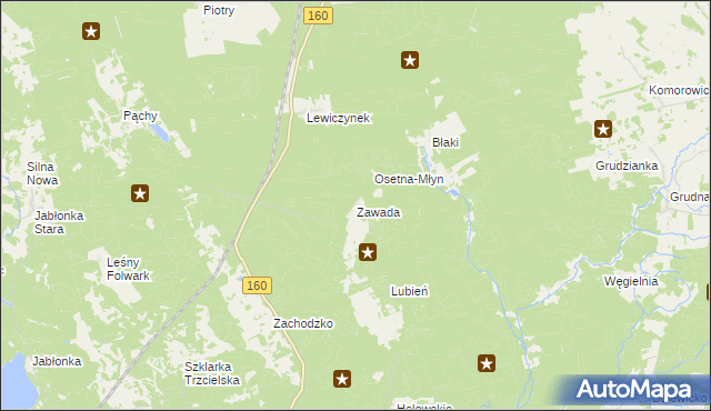 mapa Zawada gmina Miedzichowo, Zawada gmina Miedzichowo na mapie Targeo