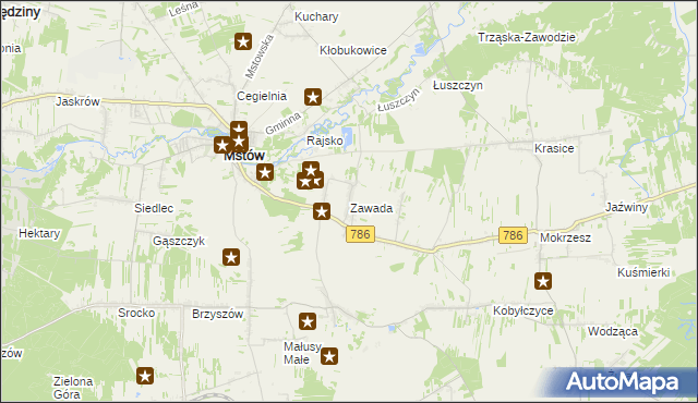 mapa Zawada gmina Mstów, Zawada gmina Mstów na mapie Targeo