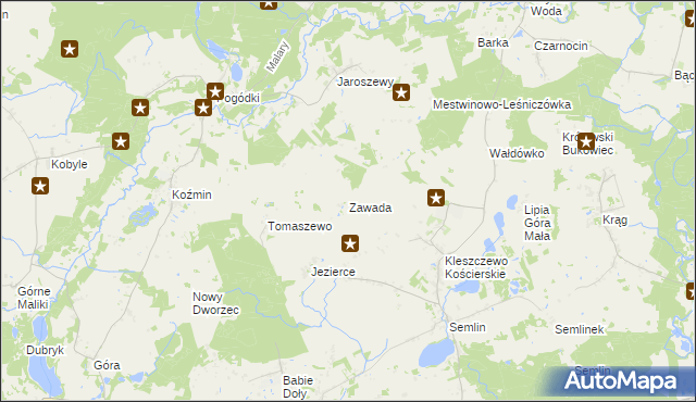 mapa Zawada gmina Zblewo, Zawada gmina Zblewo na mapie Targeo