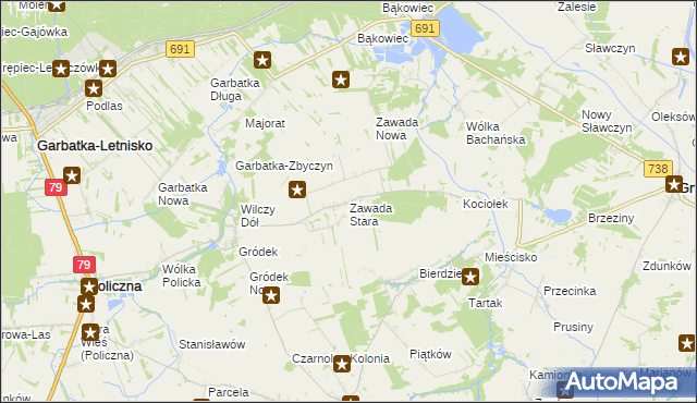 mapa Zawada Stara, Zawada Stara na mapie Targeo