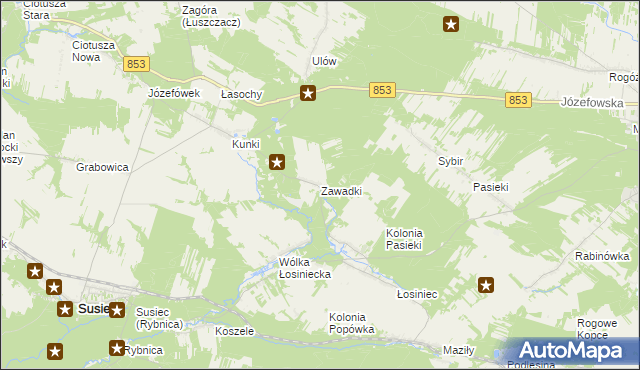 mapa Zawadki gmina Susiec, Zawadki gmina Susiec na mapie Targeo