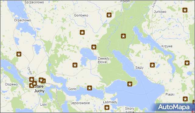 mapa Zawady Ełckie, Zawady Ełckie na mapie Targeo