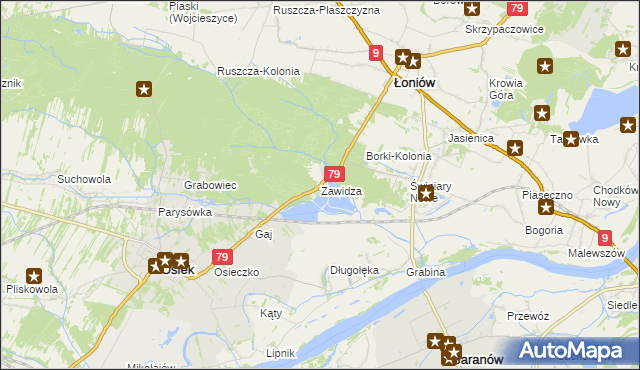 mapa Zawidza gmina Łoniów, Zawidza gmina Łoniów na mapie Targeo