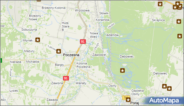 mapa Zawodzie gmina Poczesna, Zawodzie gmina Poczesna na mapie Targeo