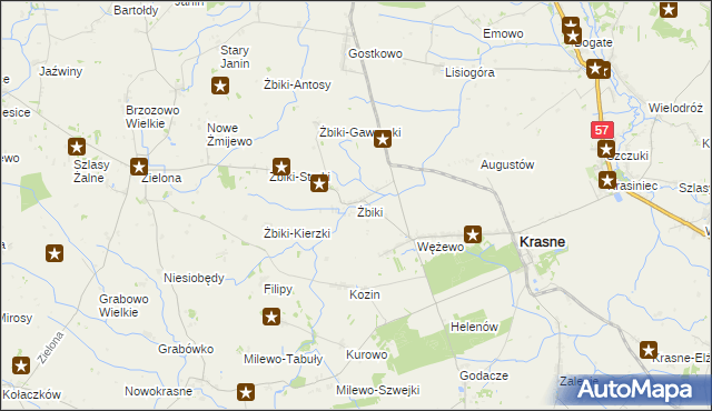 mapa Żbiki gmina Krasne, Żbiki gmina Krasne na mapie Targeo