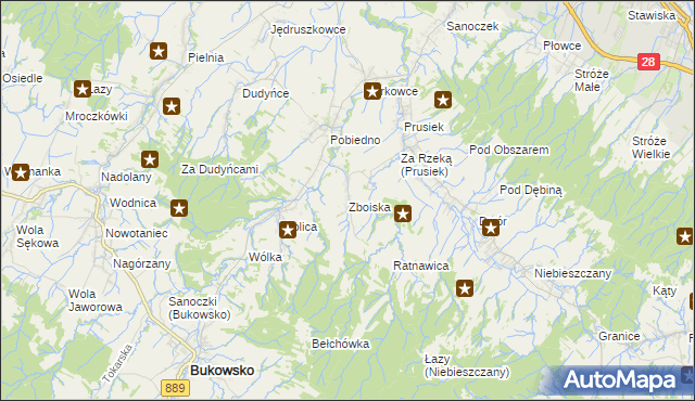 mapa Zboiska gmina Bukowsko, Zboiska gmina Bukowsko na mapie Targeo