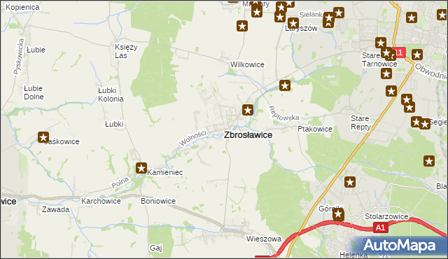 mapa Zbrosławice, Zbrosławice na mapie Targeo