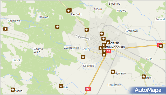 mapa Zdrój gmina Grodzisk Wielkopolski, Zdrój gmina Grodzisk Wielkopolski na mapie Targeo