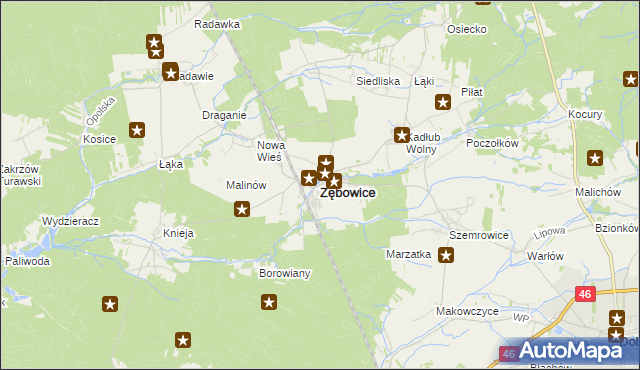 mapa Zębowice powiat oleski, Zębowice powiat oleski na mapie Targeo