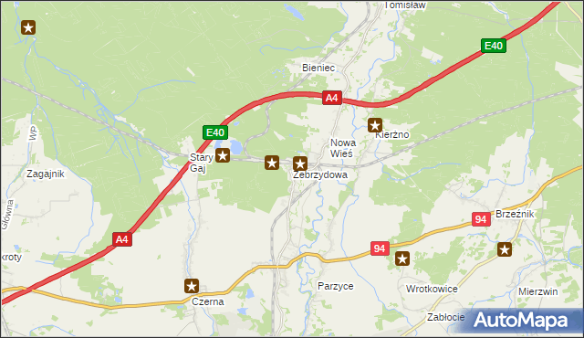 mapa Zebrzydowa, Zebrzydowa na mapie Targeo