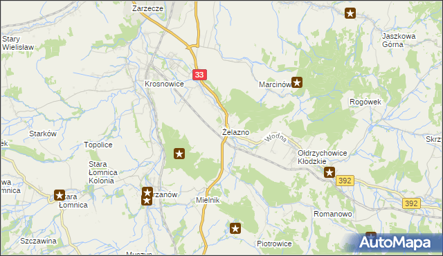 mapa Żelazno gmina Kłodzko, Żelazno gmina Kłodzko na mapie Targeo