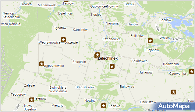 mapa Żelechlinek, Żelechlinek na mapie Targeo