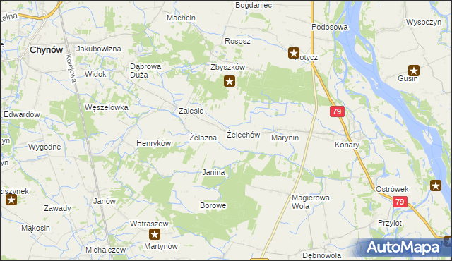 mapa Żelechów gmina Chynów, Żelechów gmina Chynów na mapie Targeo