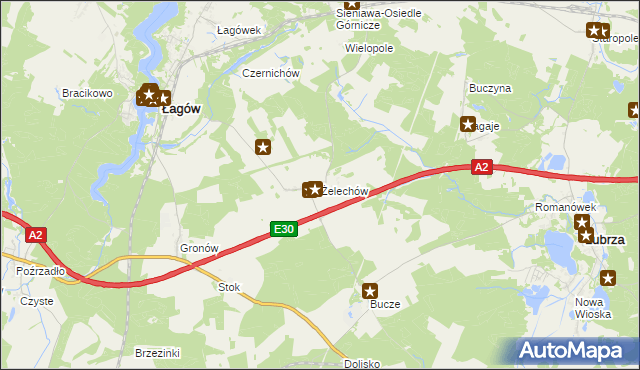 mapa Żelechów gmina Łagów, Żelechów gmina Łagów na mapie Targeo
