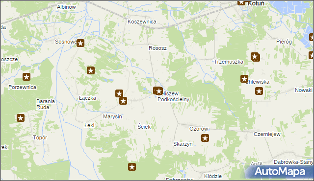 mapa Żeliszew Podkościelny, Żeliszew Podkościelny na mapie Targeo