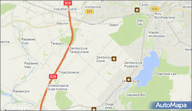 mapa Zemborzyce Dolne, Zemborzyce Dolne na mapie Targeo