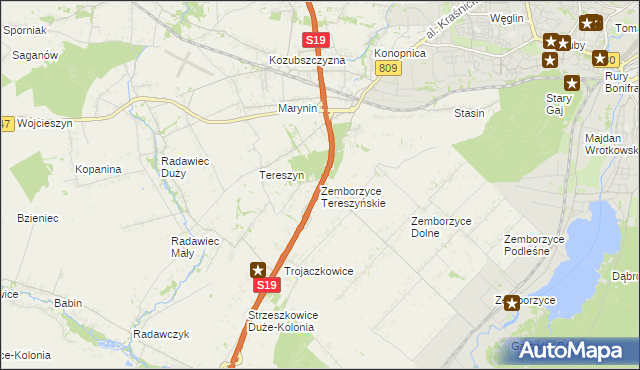 mapa Zemborzyce Tereszyńskie, Zemborzyce Tereszyńskie na mapie Targeo