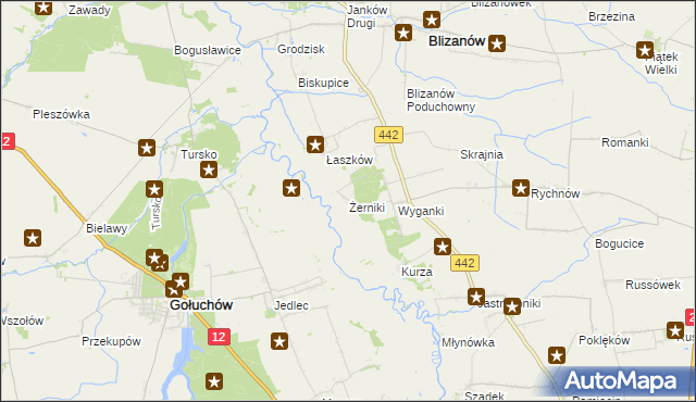 mapa Żerniki gmina Blizanów, Żerniki gmina Blizanów na mapie Targeo