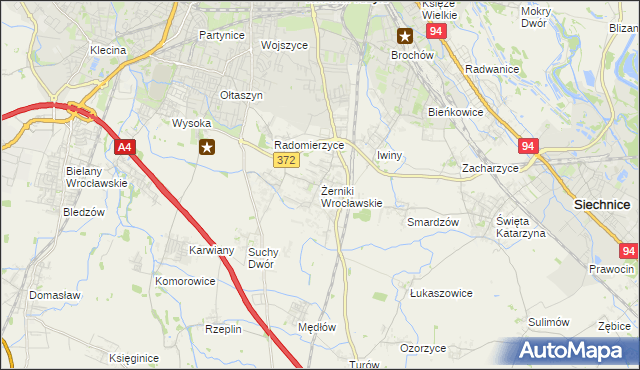 mapa Żerniki Wrocławskie, Żerniki Wrocławskie na mapie Targeo