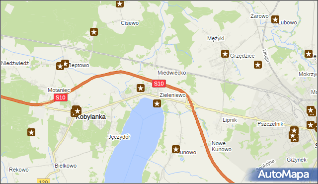 mapa Zieleniewo gmina Kobylanka, Zieleniewo gmina Kobylanka na mapie Targeo